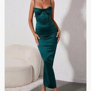 Elegant Teal Corset Maxi Dress